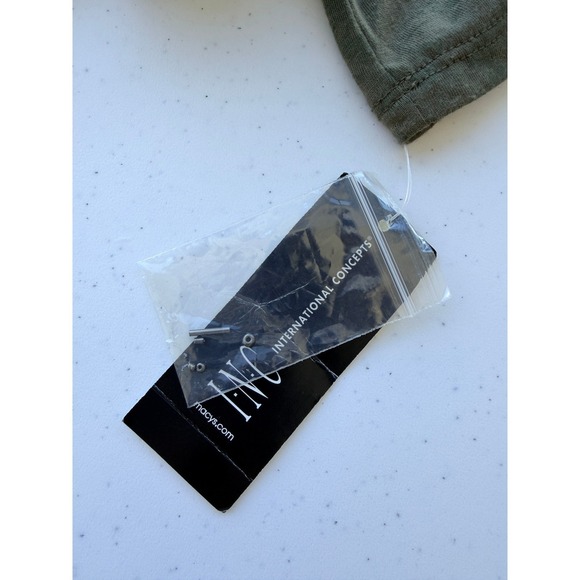 INC Ruched Camo Dress M Utility Chic Olive Green Beaded Cowl Neck Midi Dress - Picture 6 of 8